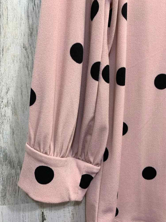 PRE-OWNED ADRIANNA PAPELL Tops Size L BLK/PNK Polka Dot 3/4 CROSS ZIP Blouse