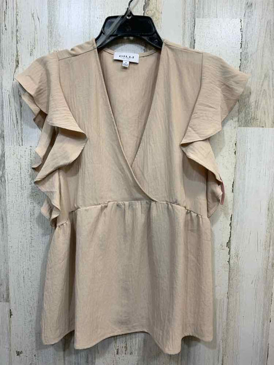 PRE-OWNED GILLI Tops Size M BIEGE RUFFLES Blouse/BEIGE RUFFLE TOP
