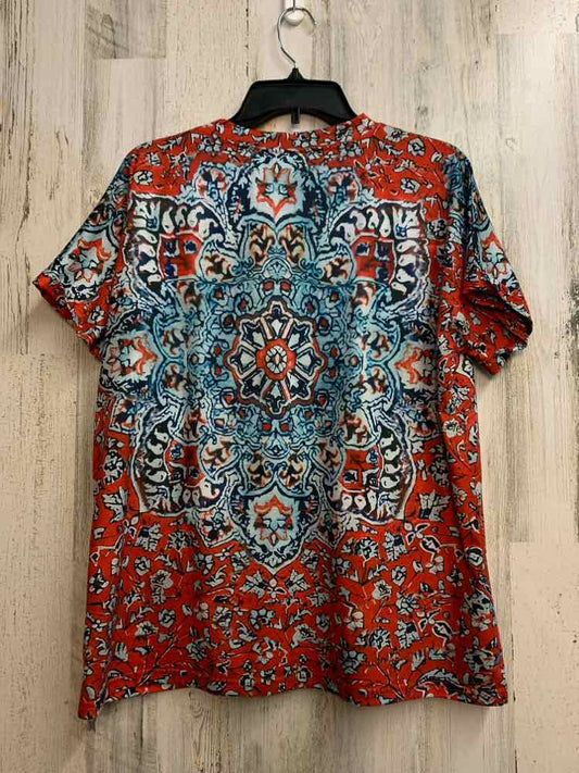 Tops Size L RED/WHT/BLU ETHNIC SHORT SLEEVES TOP