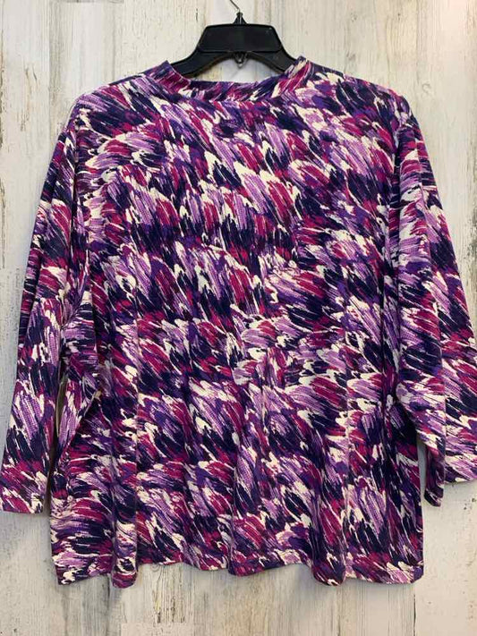 RUBY RD PLUS SIZES Size 3X PUR/WHT SWISH 3/4 LENGTH TOP