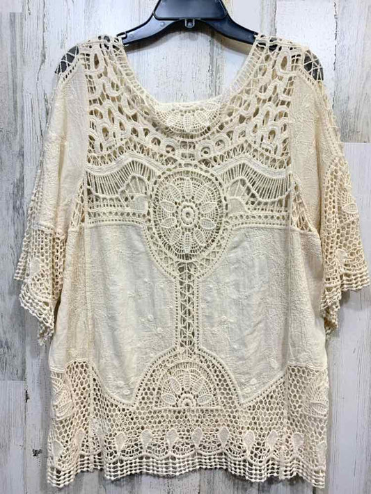 PRE-OWNED MITTOSHOP/CROCHET LACE YOKE W/ CRINKLED GAUZE 3/4 SLEEVE