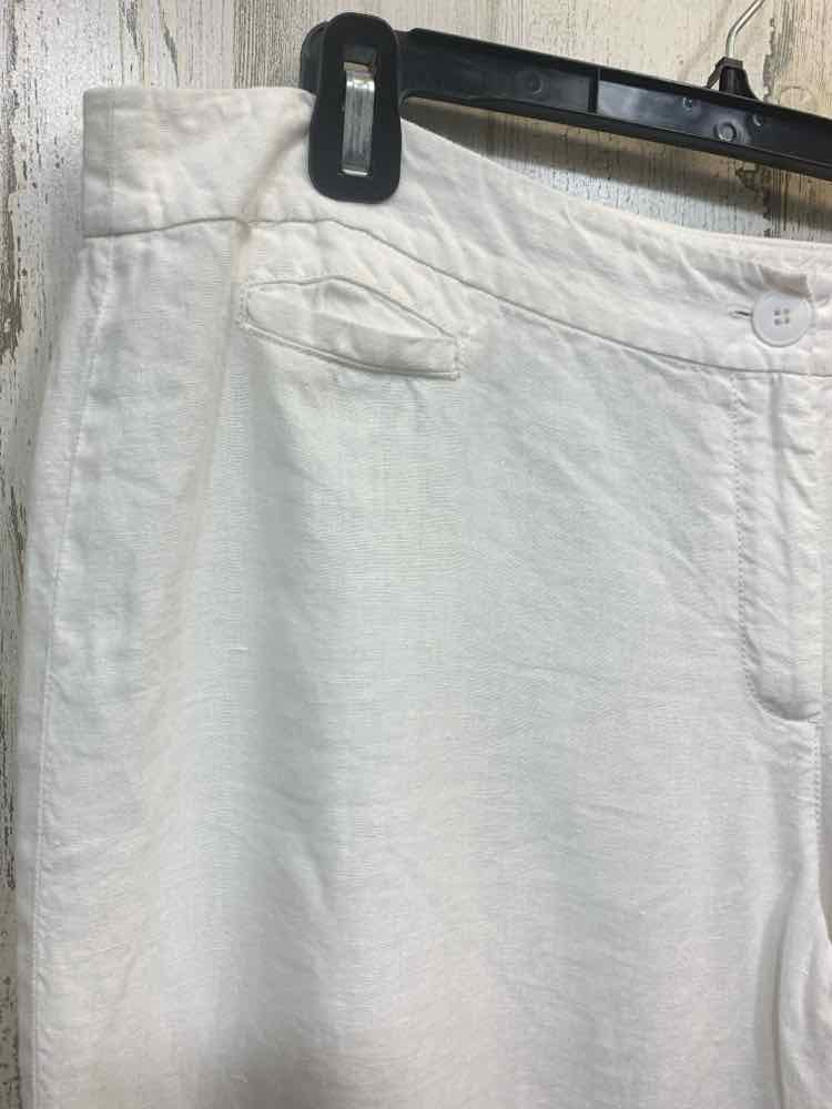 PRE-OWNED Size L EILEEN FISHER BOTTOMS White LINEN WIDE LEG Pants