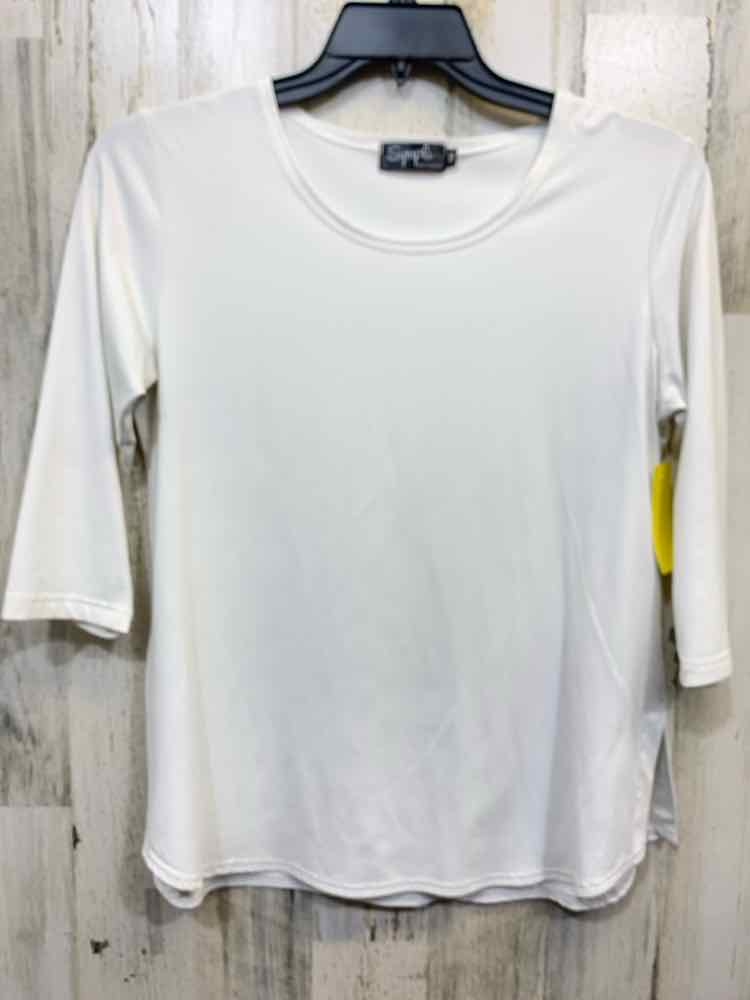PRE-OWNED SYMPLI Tops Size 10 White Solid 3/4 SLEEVE Shirt/CLASSIC T 3/4 SLEEVE