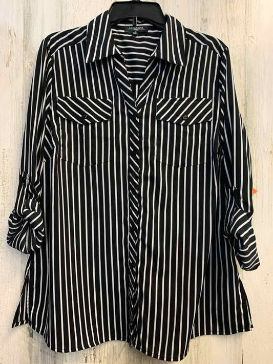 PRE-OWNED NOTATIONS PLUS SIZES Size 1X BLK/WHT Stripe LONG SLEEVES TOP
