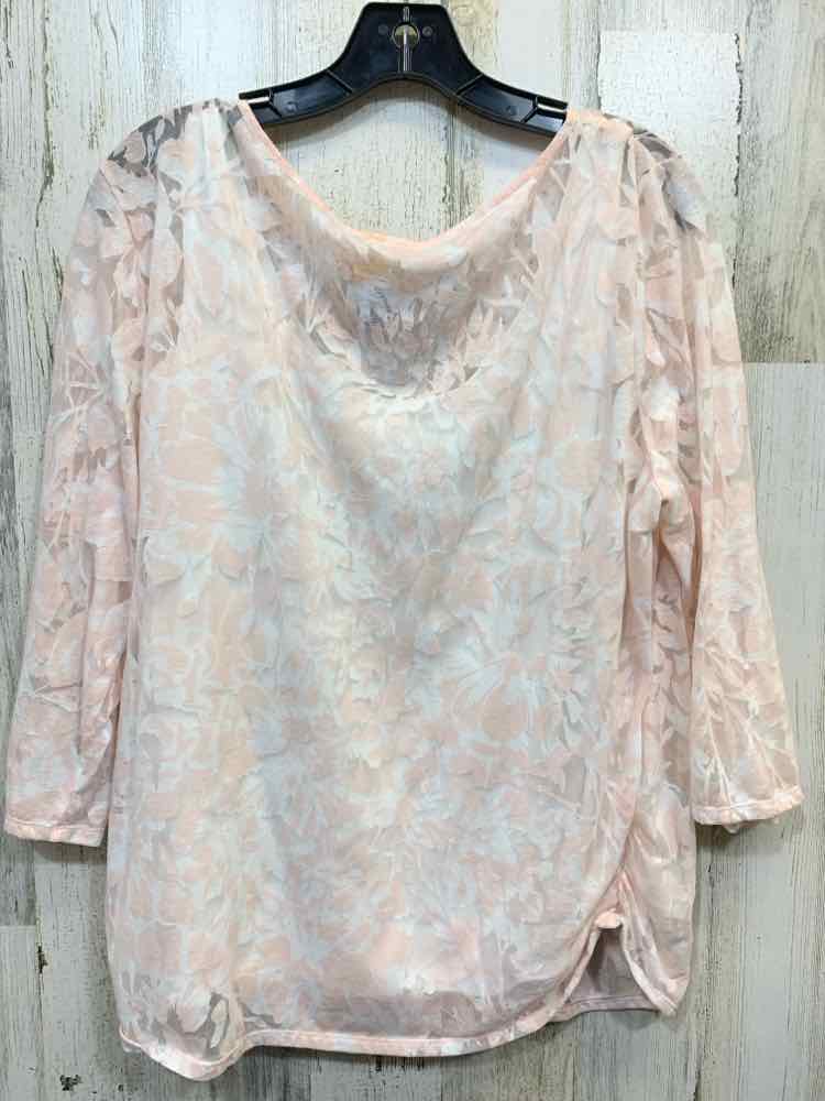 PRE-OWNED RUBY RD Tops Size XL BLUSH/WHT Rhinestone Floral LONG SLEEVES Blouse/B