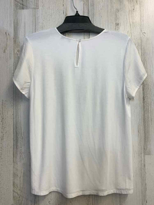 PRE-OWNED KIM ROGERS Tops Size M White Solid TOP/WHITE PLEATED FLOWY TOP. BUTTON
