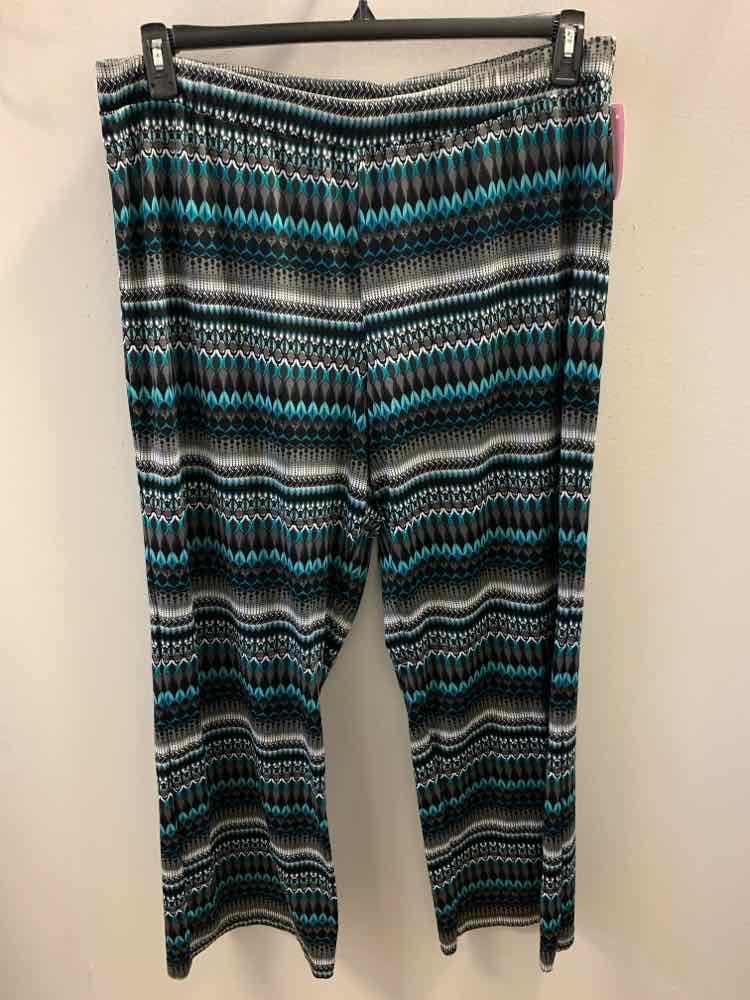 Size 2X NEW DIRECTIONS PLUS SIZES BLK/GRY/TEAL ABSTRACT STRIPE WIDE LEG Pants