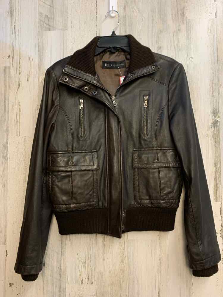 PRE-OWNED R & O BY REILLY OLMES JACKETS / COATS Size L DARK BROWN Leather Coat