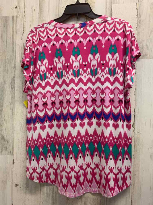 PRE-OWNED DANA BUCHMAN Tops Size L FUCHSIA/TEAL/WHITE/BLACK ABSTRACT Shirt/ABSTR