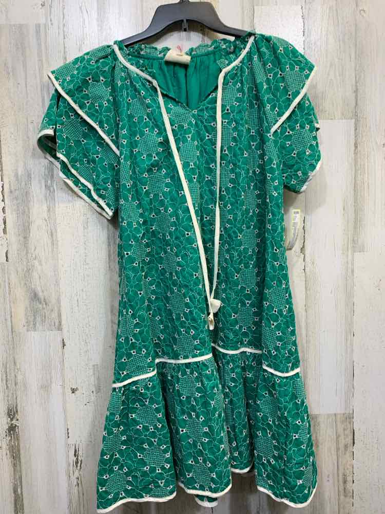 NWT UMGEE Dresses and Skirts Size L GREEN/WHITE Eyelet RUFFLE SLEEVE Dress