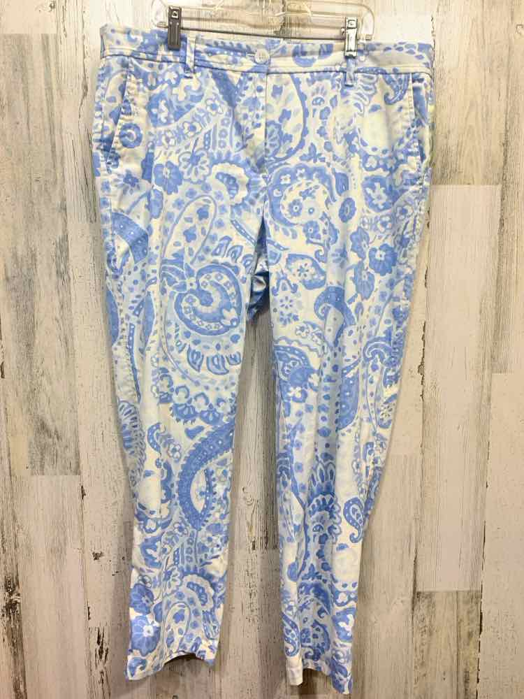 PRE-OWNED Size 12P TALBOTS BOTTOMS FLAT FRONT WHT/BLU FLORA/PAISLYL CAPRI