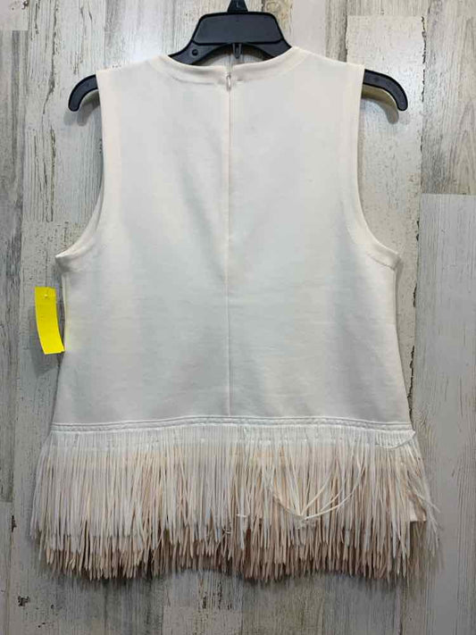 PRE-OWNED JCREW Tops Size M White FRINGE SLEEVELESS Shirt/WHITE SLEEVES TOP W/ F