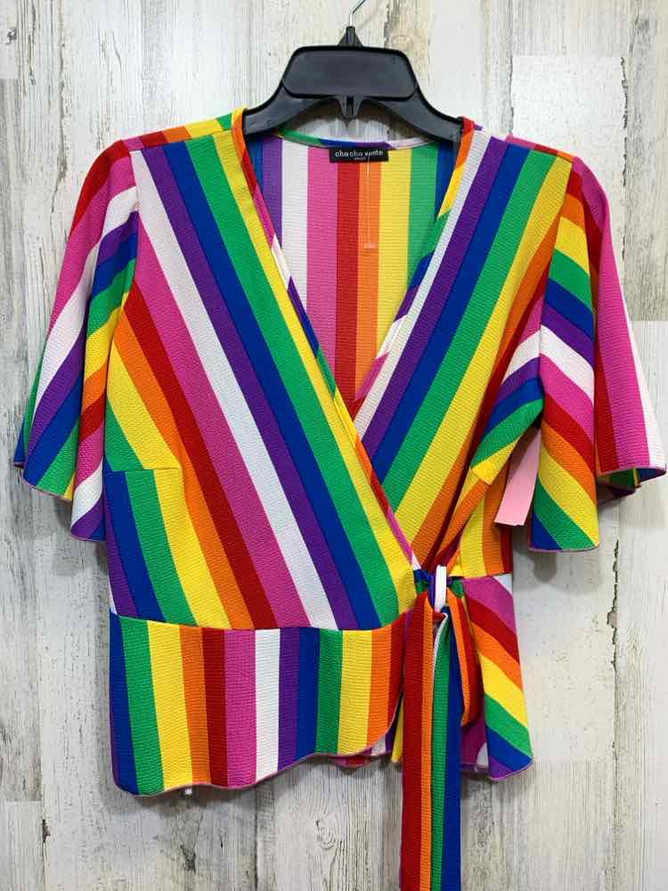 NWT CHA CHA VENTE Tops Size S RAINBOW STRIPES TIE WAIST Blouse/RAINBOW STRIPE TI