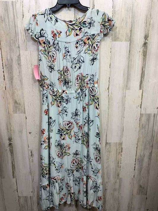 PRE-OWNED NEW DIRECTIONS Dresses Size L MINT GREEN Floral V NEC Dress