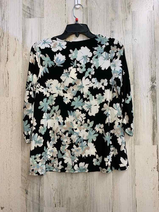 NWT ANNE KLEIN Tops Size PXS BLK/WHT/AQUA Floral 3/4 LENGTH TOP