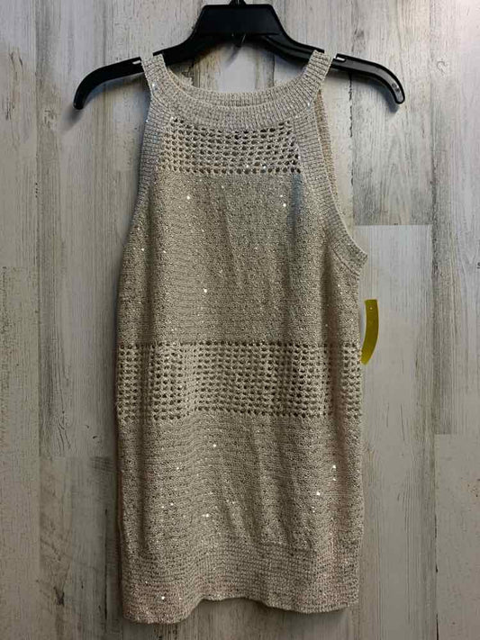 NWT INC Tops Size L Cream SLEEVELESS TOP/SEQUINED CROCHET TOP