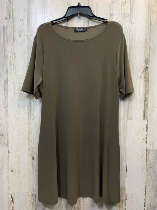 SYMPLI Tops Size 14 Olive ELASTIC Solid SHORT SLEEVES TUNIC WITH SIDE PKTS