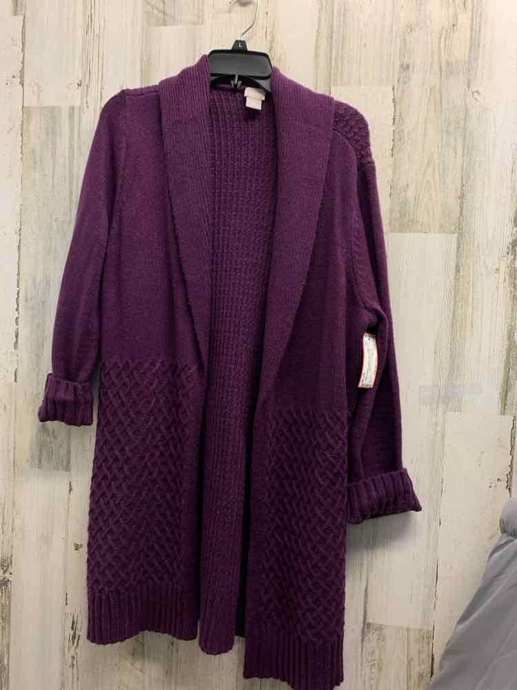 PRE-OWNED CHICO Tops Size Purple ROPE/CHAIN CARDIGAN Cardigan/OPEN FRONT PURPLE