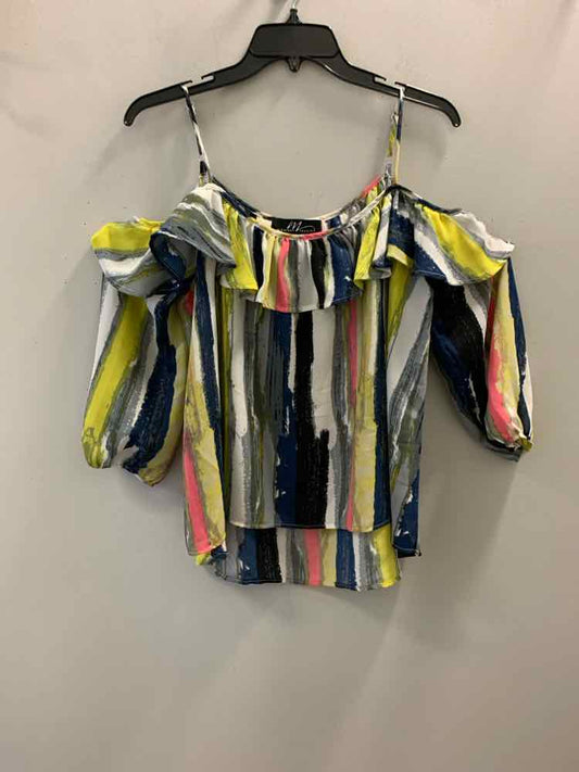 MIDNIGHT VELVET Tops Size M GRY/NVY/YLW/WHT/BLK Stripe COLD SHOULDERS TOP