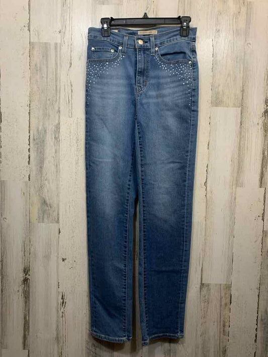 PRE-OWNED Size 27 LEVIS BOTTOMS LIGHT BLU Denim RHINESTONE STRAIGHT Jeans/LIGHT