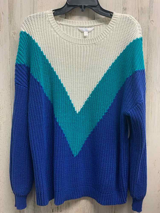 TIME & TRU Tops Size XL WHT/ROYAL BLU/TEAL CHEVRON SWEATER Sweater