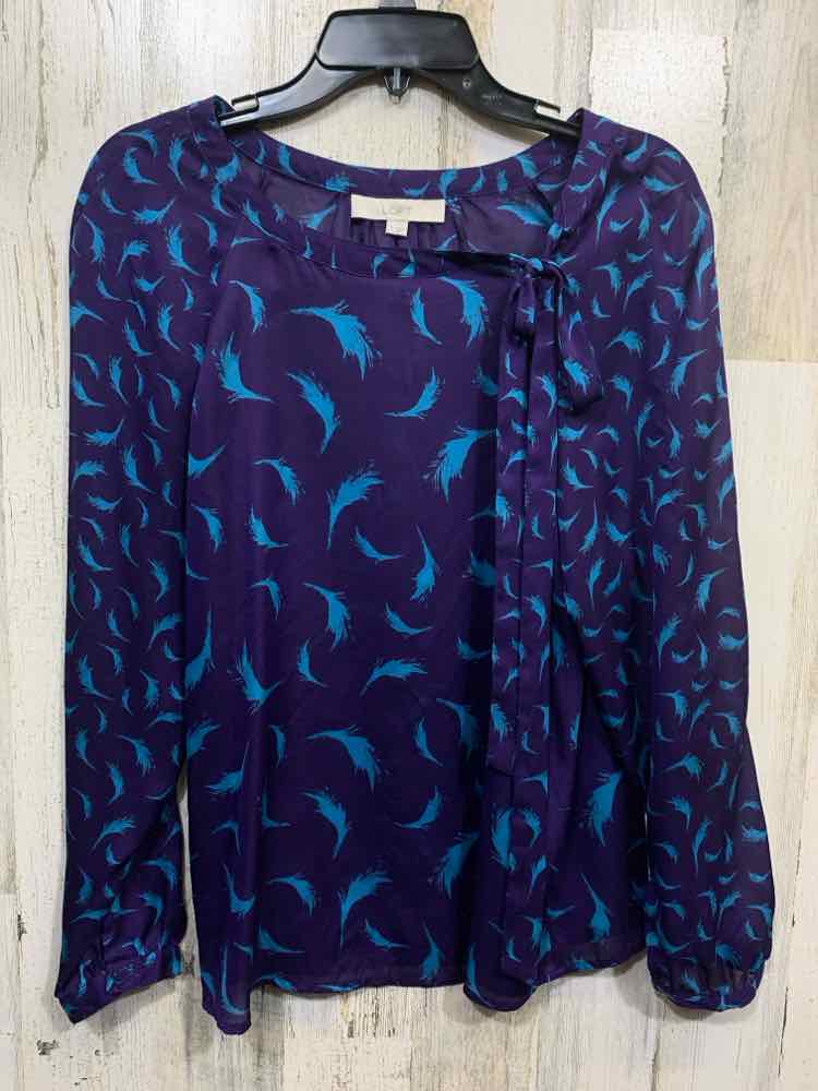 PRE-OWNED LOFT Tops Size S PRP/TEAL Print SHEER Blouse