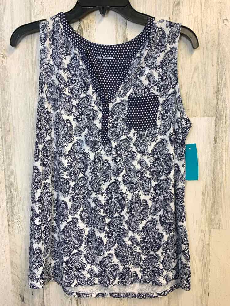 PRE-OWNED KIM ROGERS Tops Size S NAVY/WHT Paisley SLEEVELESS TOP