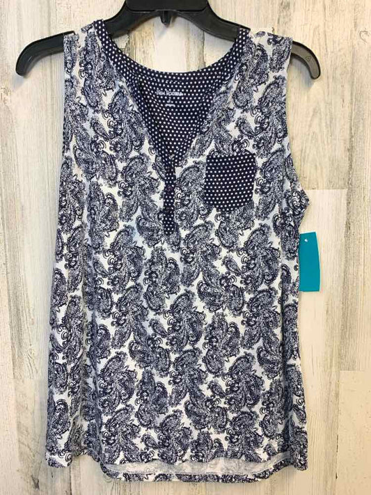 PRE-OWNED KIM ROGERS Tops Size S NAVY/WHT Paisley SLEEVELESS TOP
