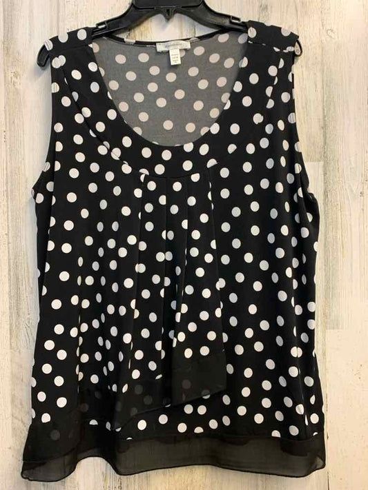 PRE-OWNED DRESSBARN Tops Size XL BLK/WHT Polka Dot SLEEVELESS TOP