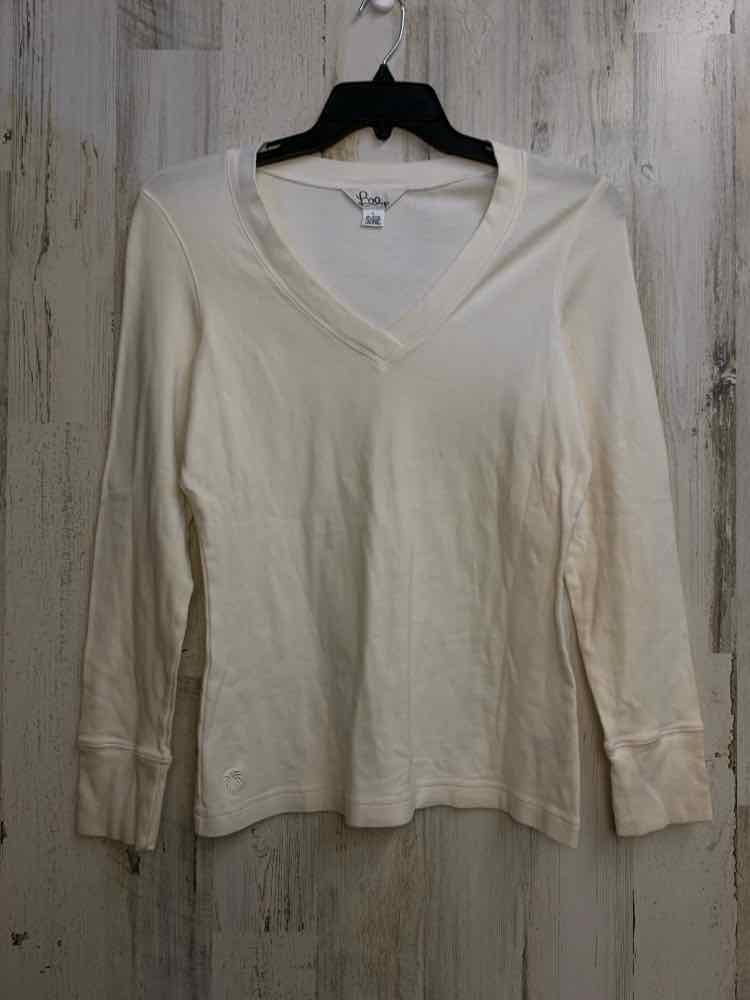 PRE-OWNED LILLY PULITZER Tops Size L Cream LONG SLEEVES /V NECK TEE TOP