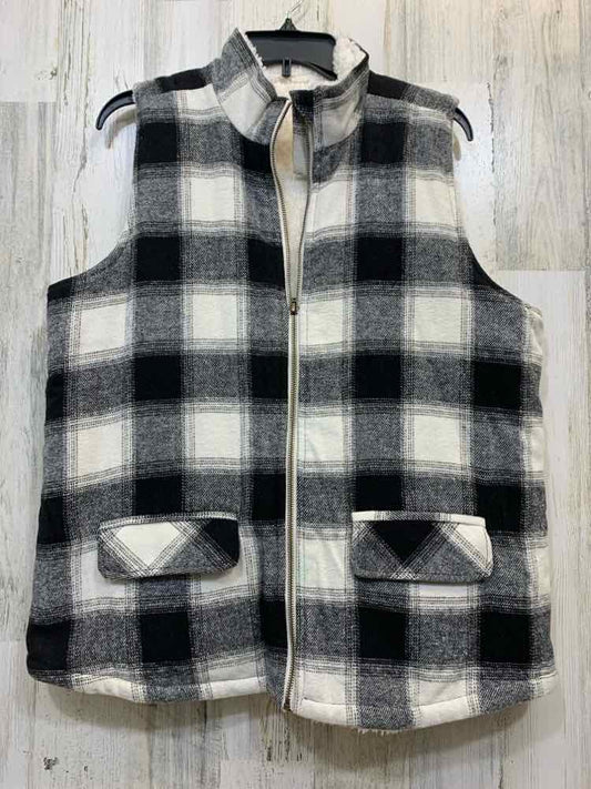PRE-OWNED MAURICE JACKETS / COATS Size L WHT/BLK Plaid Vest