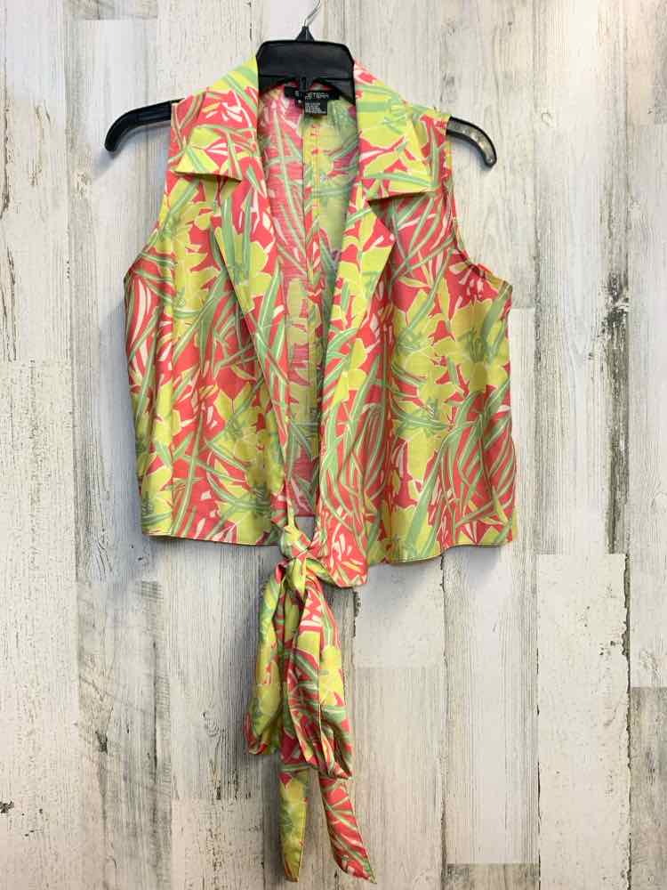 PRE-OWNED ETCETERA Tops Size 8 YLW/GRN/PNK Floral SLEEVELESS TOP