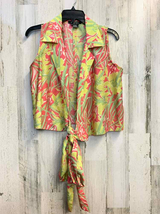 PRE-OWNED ETCETERA Tops Size 8 YLW/GRN/PNK Floral SLEEVELESS TOP