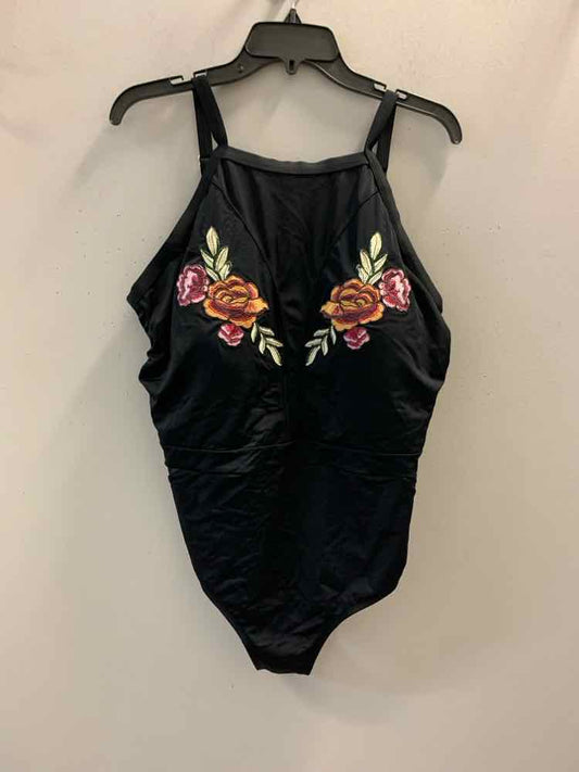 BOUTIQUE Swimwear Size 2X BLK/YLW/PNK/GRN Floral SPAGHETTI STRAP Swimsuit