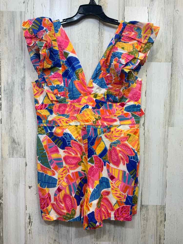 PRE-OWNED Size XL J. MARIE BOTTOMS Multi-Color Floral RUFFLE SLEEVE Romper/SLEEV