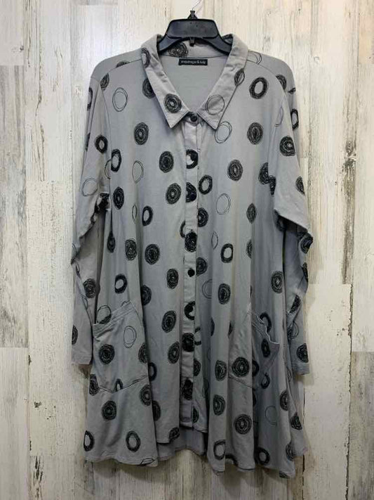 SNAPDRAGON & TWIG Tops Size L GRAY/BLACK LONG SLEEVE TUNIC SIDE PKTS BUTTON UP