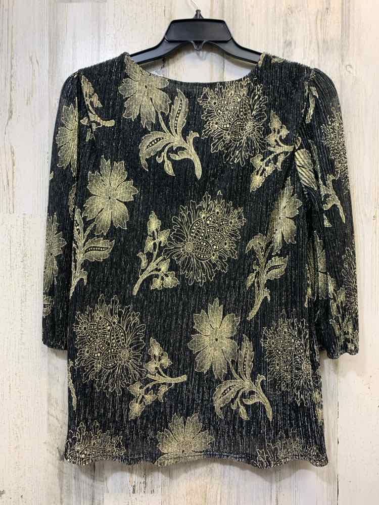 SAPPHIRE Tops Size M BLK/GOLD Floral 3/4 LENGTH TOP
