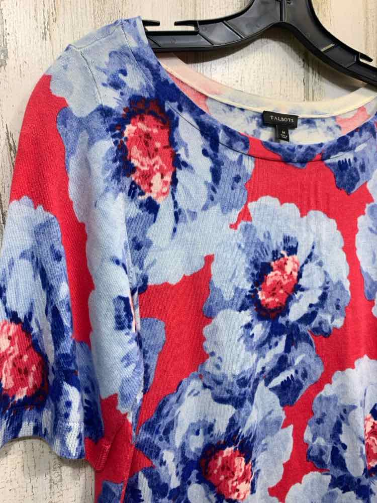 PRE-OWNED TALBOTS Tops Size M RED/BLU Floral SHORT SLEEVES Shirt/RED/BLUE FLORAL