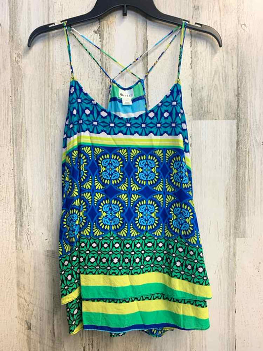 PRE-OWNED STYLUS Tops Size L GRN/YLW/BLU MULTI-PATTERN SPAGHETTI STRAP TOP
