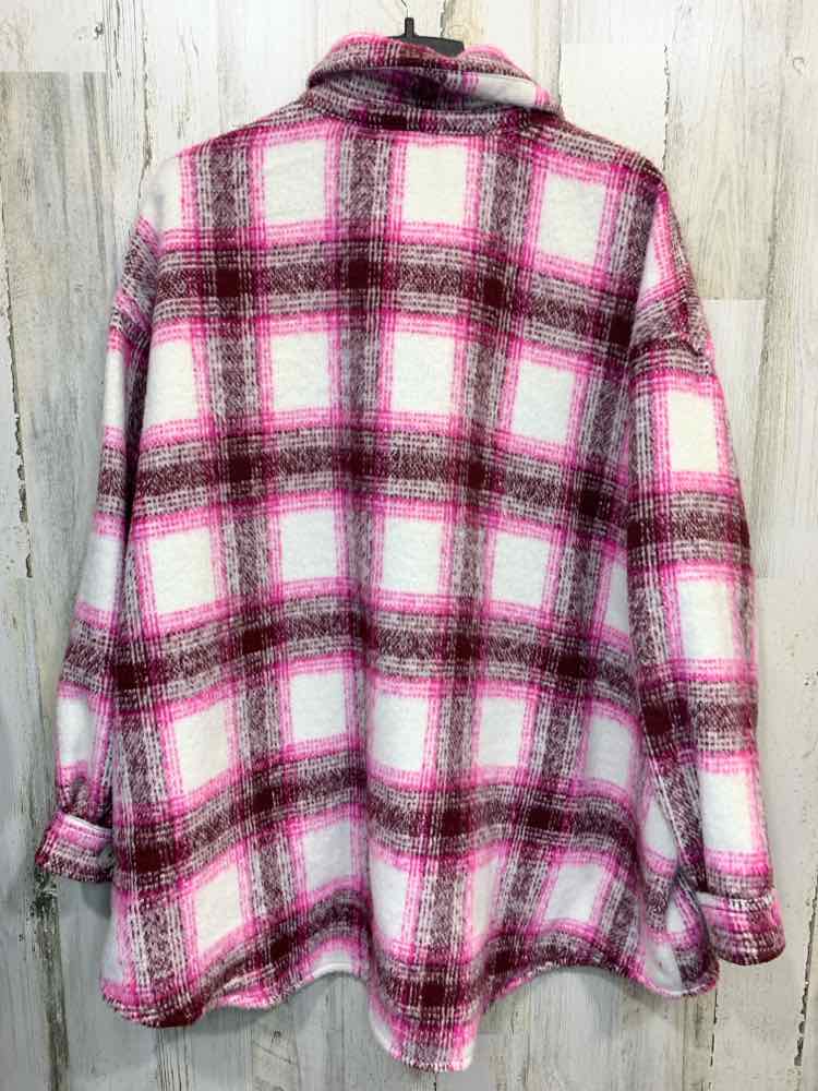 NWT AND NOW THIS Size 3X JACKETS / COATS WHT/PNK Plaid LONG SLEEVES BUTTON UP