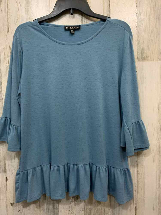 PRE-OWNED N TOUCH Tops Size PS Teal 3/4 SLEEVE TOP/CREW NECK W/ RUFFLE SLEEVES &