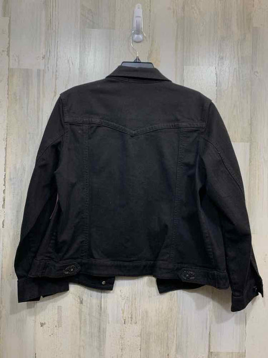 CHICO'S/BLACK DENIM JACKET W/ EMBELLISHED POCKET FLAPS