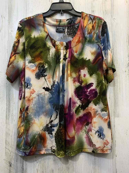 PRE-OWNED SOUTHERN LADY Tops Size L FALL COLORS WATER COLORS SHORT SLEEVES TOP/S