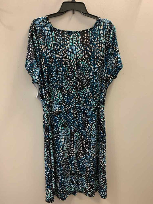 GEORGE PLUS SIZES Size XXL BLK/AQUA/WHT/BLU SHORT SLEEVES Dress