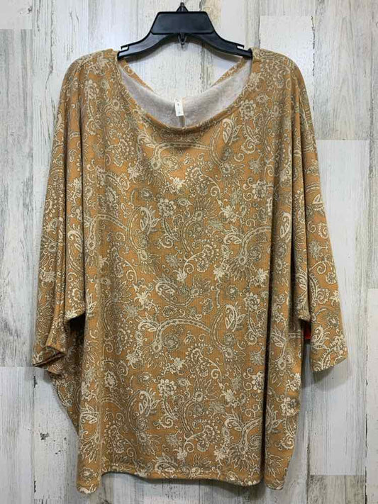 PRE-OWNED MTS PLUS SIZES Size 1X Mustard Floral BAT SLEEVES TOP