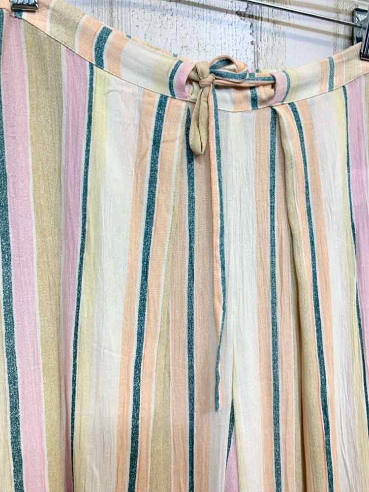 PRE-OWNED Size M ONIELL BOTTOMS TEAL/CORAL Stripe WIDE LEG Pants