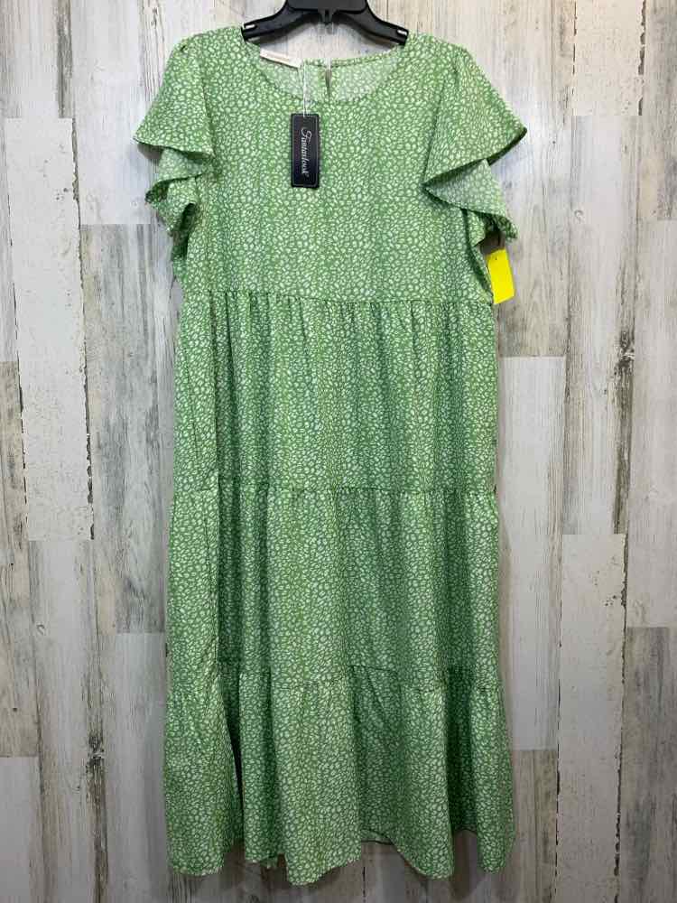 NWT FANTASLOOK Dresses and Skirts Size L LIME GREEN/WHT SPECKLED TIERED Dress/LI