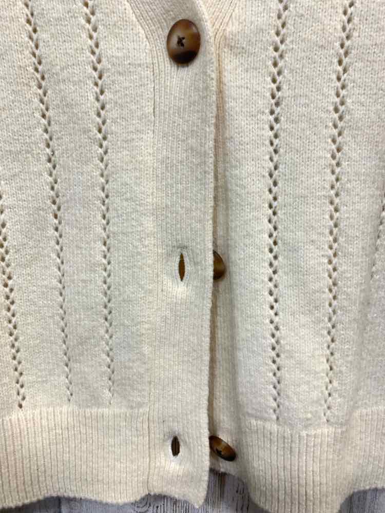 NWT ON 34TH Size L CREAM POINTELLE KNIT LONG SLEEVE/ V NECK BUTTON UP CARDIGAN
