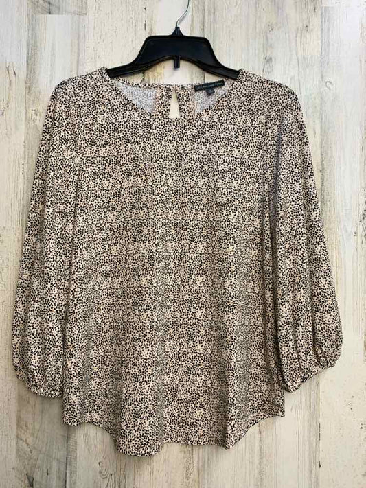 PRE-OWNED ADRIANNA PAPELL Tops Size S Tan Polka Dot LONG SLEEVES TOP/DOTTED