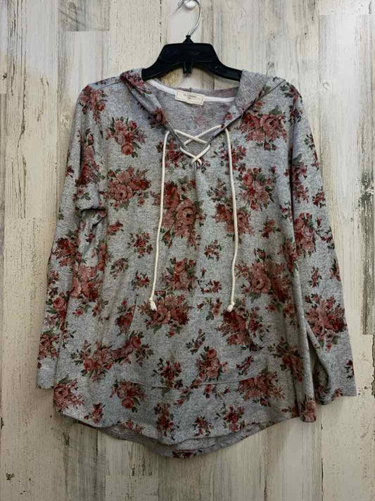 NO COMMENT PLUS SIZES Size 2X GRAY/PINK Floral HOOD HOODIE